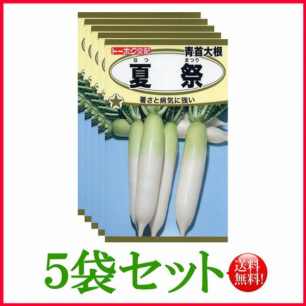 【5袋割引セット♪】【全国送料無料】 青首大根　夏祭/ トーホク 野菜 ハーブ 草花 園芸 栽培 肥料 家庭菜園 球根 苗 種まき タネ 植物 ガーデニング ポット じょうろ 松永種苗 フタバ サカタのタネ タキイ★在庫がある商品のみ12時（土日祝を除く）までのご注文で当日出荷