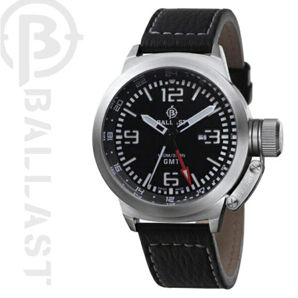 【送料無料】[BALLAST / バラスト] 腕時計 BL3102-01 SWISS MADE GMT メンズブラックダイヤル レザーベルト ★北海道・九州・沖縄・離島は別途送料(1080円-2160円) アンティーク 贈答贈呈品 古希 ROLEX サブマリーナ　CASIO デイトナ ラスト1台　インバウンド　お土産　限定