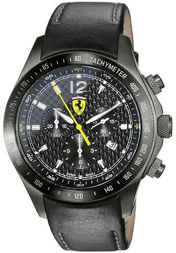 楽天リライアブル　RELIABLE【送料無料】フェラーリ FERRARI FE-07-GUNFC 腕時計 スクーデリア クロノグラフ 45mm Black Dial レザーベルト メンズ ★北海道・九州・沖縄・離島は別途送料（2500円）ギフト 還暦 新築祝い お祝い 結婚記念日 インバウンド お土産 ホテル配送 速達 レクサス パガーニ