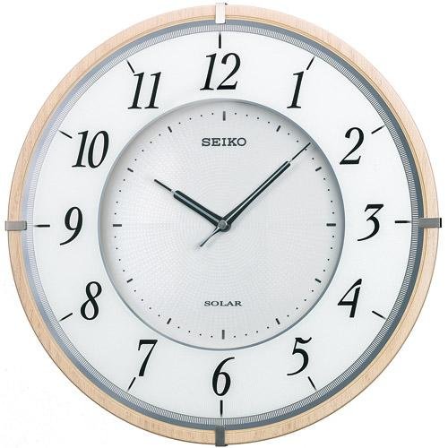 【送料無料】SEIKO CLOCK (セイコークロック) 掛け時計 SOLAR (ソーラープラス) 電波 アナログ 薄型 木枠 薄茶木地 SF501B ■送料無料※北海道 九州 沖縄 離島は別途送料（1080円〜2160円）