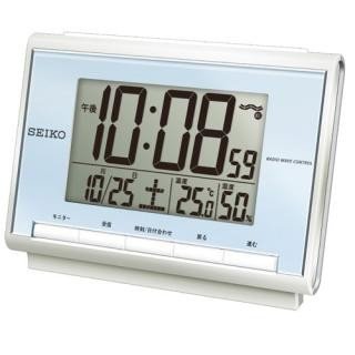 【送料無料】SEIKO CLOCK (セイコークロック) 目覚まし時計 電波 デジタル カレンダー・温度・湿度表示 薄青パール SQ698L　■送料無料※北海道・九州・沖縄・離島は別途送料（1080円〜2160円）