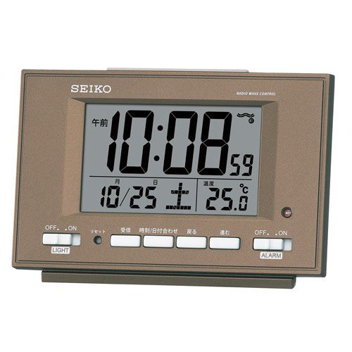 【送料無料】SEIKO CLOCK セイコークロック 目覚まし時計 自動点灯 電波 デジタル カレンダー・温度表示 夜でも見える 茶メタリック SQ778B ※北海道・九州・沖縄・離島は別途送料 1080円〜2160円 綿あめ ミシン 屏風 森林浴 ヨガ トラック トミカ 豚汁 卓上