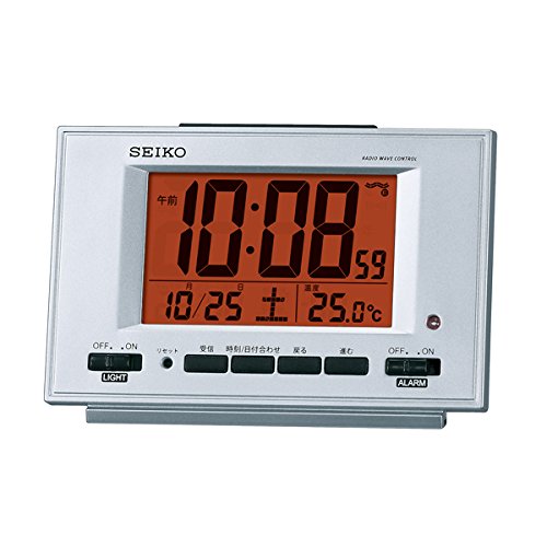 楽天リライアブル　RELIABLE【送料無料】SEIKO CLOCK （セイコークロック） 目覚まし時計 電波 デジタル 自動点灯 カレンダー・温度表示 銀色メタリック SQ780S　※北海道・九州・沖縄・離島は別途送料（1080円〜2160円）オレンジ　空気清浄器　ホワイト　寿司　アメリカ 映画 フランス ショートムービー