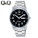 CITIZEN Q&Q 腕時計 ステンレスモデル アナログ ブレスレット 10気圧防水 ブラック W474-205 メンズ★北海道・九州・沖縄・離島は別途送料(1080円〜2160円)入社式 就職 お中元 新生活 イベント 入学式