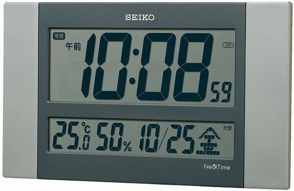 【送料無料】SEIKO CLOCK セイコークロック 掛け時計 銀色メタリック 本体サイズ: 15.0 26.0 2.6cm 電波 デジタル カレンダー 温度 湿度 表示 セイコーネクスタイム ZS451S 送料無料 北海道・…