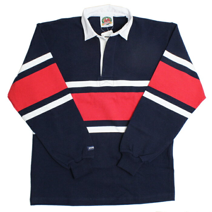 【送料無料】 BARBARIAN STK-022 12oz REGULER LONG SLEEVE RUGBY JERSEY "CANADA SPEC" ラガーシャツ 襟付き メンズ 長袖 ヘビーウエイト カナダ製 NAVY/WHITE/RED S-XL