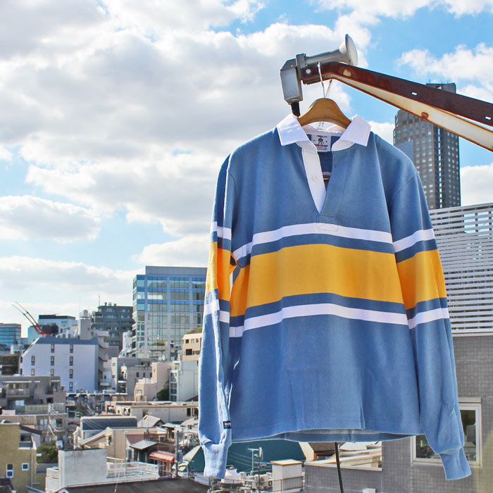 BARBARIAN NEW JAPAN SIZE SPEC UFE-01 12oz REGULER LONG SLEEVE RUGBY JERSEY ラガーシャツ 襟付き メンズ 長袖 ヘビーウエイト カナダ製 COLUMBIA/WHITE/YELLOW S-XL 正規代理店商品 送料無…