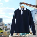 BARBARIAN "NEW JAPAN SIZE SPEC"　UFS-01 12oz REGULER LONG SLEEVE RUGBY JERSEY ラガーシャツ 襟付き メンズ 長袖 ヘビーウエイト カナダ製 NAVY S-XL　正規代理店商品 送料無料！