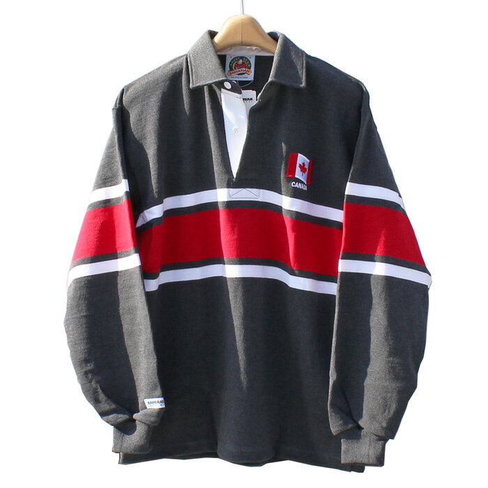 【送料無料】 BARBARIAN WOR-045 12oz REGULER LONG SLEEVE JERSEY "WORLD RUGBY" "CANADA SPEC" ラガーシャツ 襟付き メンズ 長袖 ヘビーウエイト カナダ製 CANADA S-XL