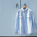 Lee LM7235 DRESS WORK SHIRTS ドレス ワーク シャツ　COTTON × LINEN GAUZE 綿 × 麻 ガーゼ 長袖 無地 シンプル ベーシック カジュアル 夏物 軽量 涼しく爽やかな着心地 MENS メンズ LADIES レディース ユニセックス　154 BLUE ブルー M-L　送料無料！