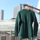 MARS KNITWEAR マーズ ニットウエア　ARAN SWEATER BRITISH WOOL100% アラン セーター ブリティッシュ ウール　CABLE KNIT ケーブル編み LOWGAUGE ローゲージ CREWNECK クルーネック　MEN'S LADY'S WINTER 冬物 防寒 MADE IN BRITAIN イギリス製　PINE FOREST M-L 送料無料！