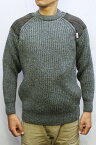 COMMANDO "The Niffi ECOSSE" GAMEKEEPER CREW NECK SWEATER with Harris Tweed クルーネック セーター ウール メンズ リブ 長袖 ハリスツイード ショルダーパッチ Scotland Wool スコットランド ウール Derby Tweed グリーン XS-M