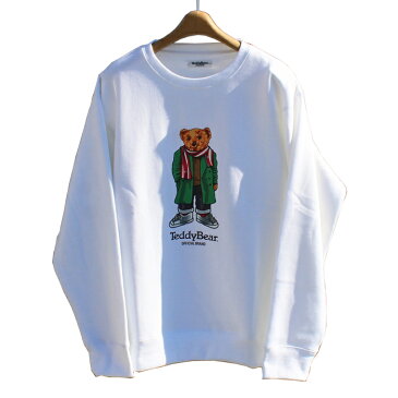 【送料無料】 TeddyBear OFFICIAL BRAND テディベア 931016 PRINT CREW NECK SWEAT SHIRT 長袖 プリント クルーネック スウェット トレーナー MENS メンズ LADIES レディース ユニセックス WHITE ホワイト F-XL