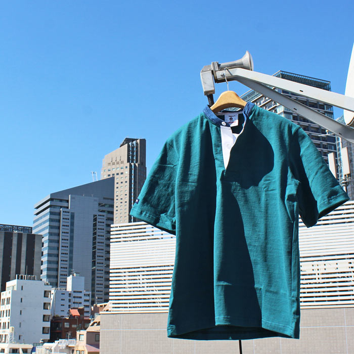 BARBARIAN "NEW JAPAN SIZE SPEC" XSE-09 8oz HENLEY SHORT SLEEVE RUGBY JERSEY ヘンリーネック ラガーシャツ メンズ 半袖 ライトウエイト DENIM COLLAR 襟デニム カナダ製 TEAL S-XL 正規代理店商品 送料無料!