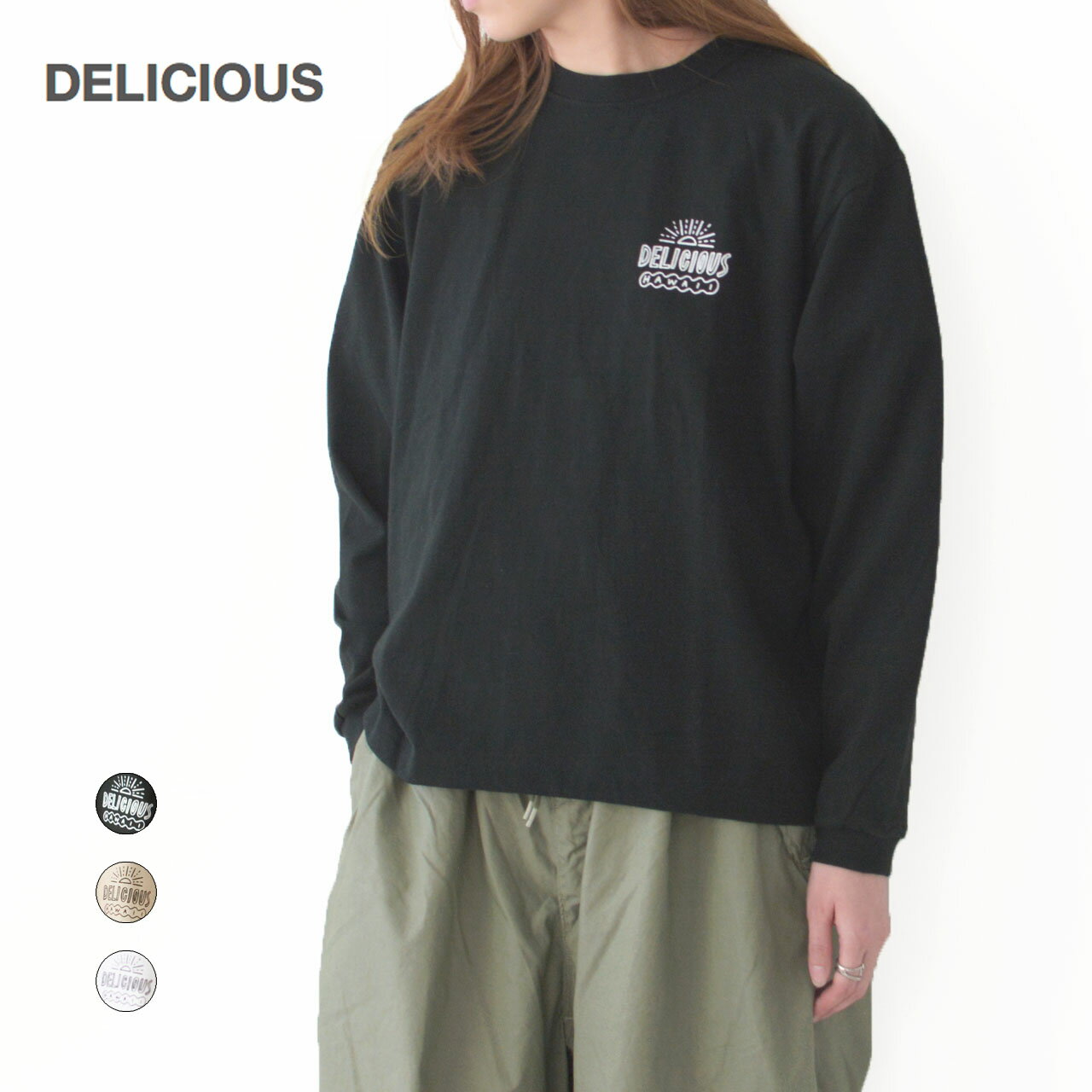 DELICIOUS  Delicious Hawaii Longsleeve  デリシャスハワイロングスリーブ・コットン・長袖Tシャツ・ロンティー・ロンT・キャンプ・アウトドア・MEN'S