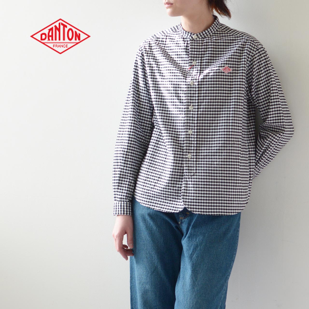 DANTON [ダントン] W's L/S OXFORD PLAID NO COLLAR SHIRTS [JD-3606TRD] 長袖オックスフォードプレイドノーカラーシャツ・ギンガムチェックシャツ・格子柄・長袖バンドカラーシャツ・綿シャツ・LADY'S[2023SS]のサムネイル