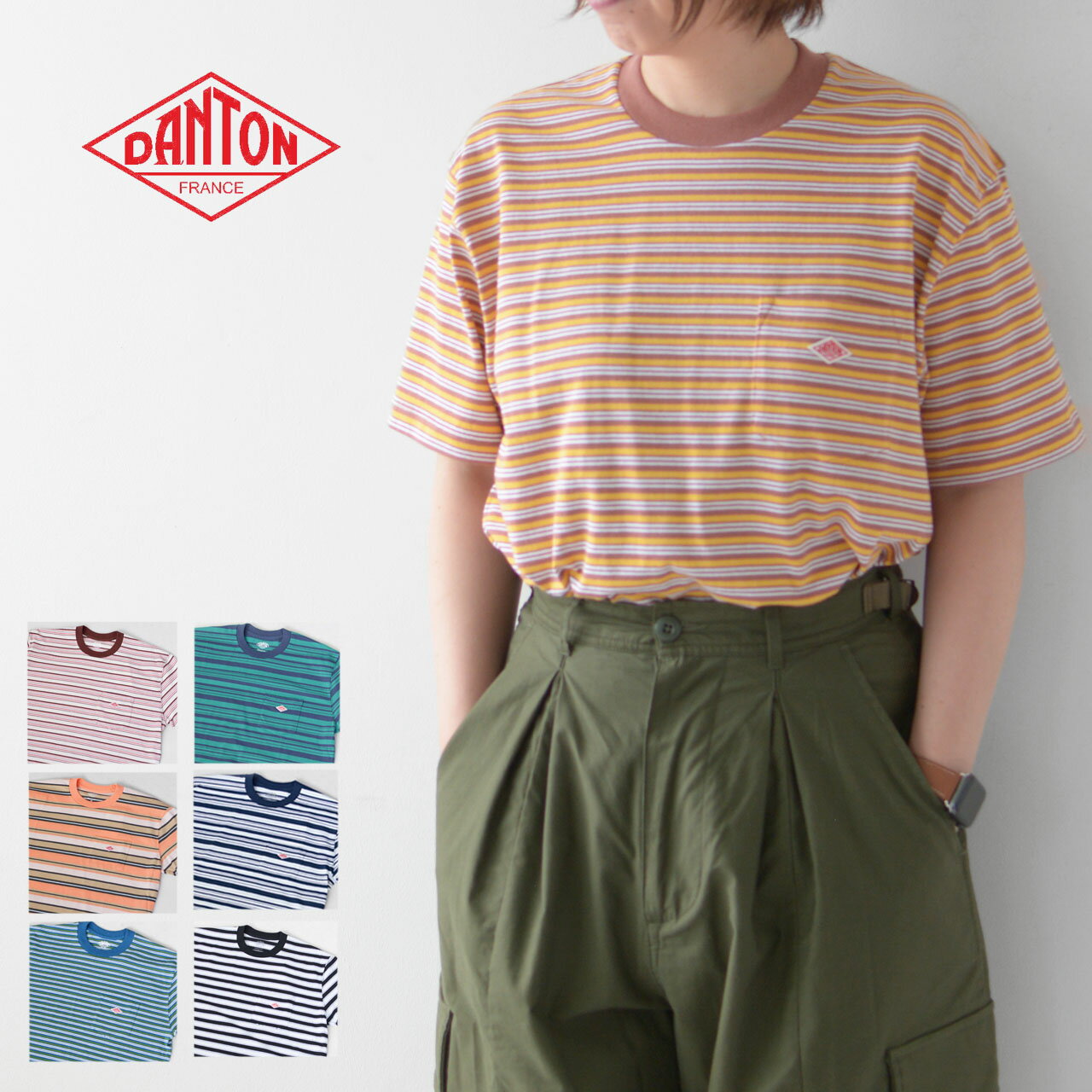 DANTON  W POCKET T-SHIRT BODER  ポケットTシャツボーダー・コットンTシャツ・ボーダーTシャツ・LADY'S 