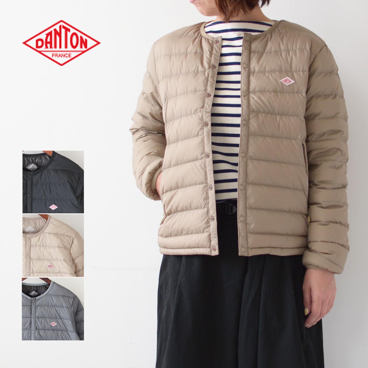 DANTON [ダントン] W INNER DOWN CREWNECK JACKET [DT-A0001NNF] クルーネック インナーダウンジャケット・羽毛・フレンチワーク・おしゃれダウン・コート・アウター・LADY'S [2023AW]