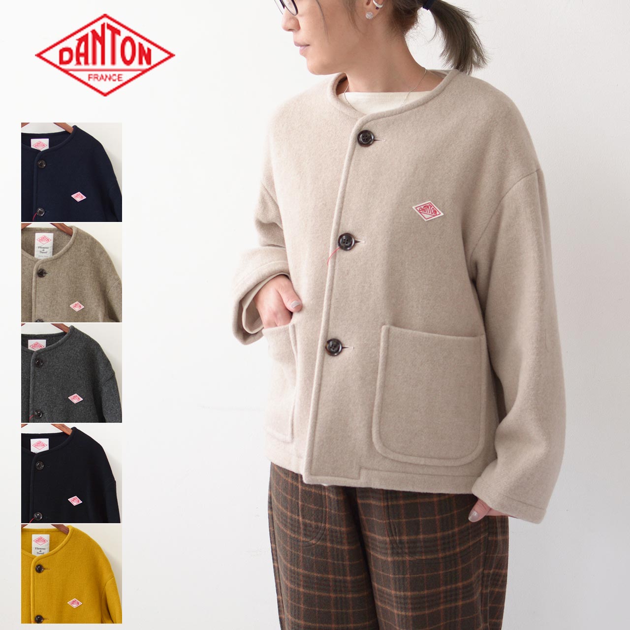 DANTON [ダントン] W COLLARLESS JACKET [DT-A0013WLP] カラーレスジャケット・ウールジャケット・ウールパイル・きれい目ジャケット・LADY'S [2023AW]のサムネイル