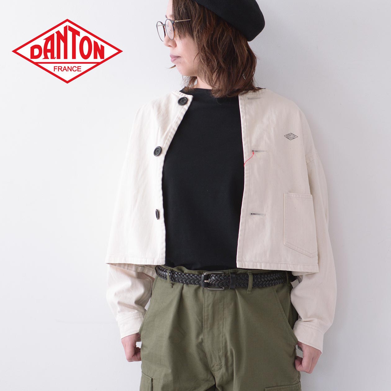 ダントン ジャケット レディース DANTON [ダントン] W KATSURAGI COLLARLESS SHORT JACKET [DT-A0480MHT] カツラギカラーレスショートジャケット・ノーカラージャケット・ショートジャケット・カツラギ生地・LADY'S [2024SS]