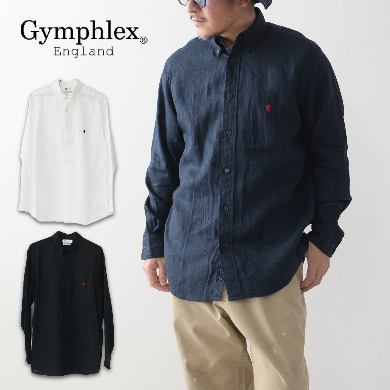 ◆2024春夏SALE 50%OFF◆Gymphlex [ジムフレックス] B.D. SHIRT L/S [GY-B0196KLS] B.Dシャツ長袖・リネンシャツ・リネン長袖シャツ・MEN'S [2024SS]のサムネイル