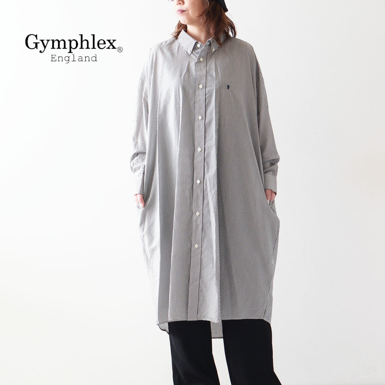 Gymphlex [ジムフレックス] B.D. COLLAR WIDE SHIRT DRESS [GY-G0081CCK] B.Dカラーワイドシャツドレス・シャツワンピース・ストライプ..