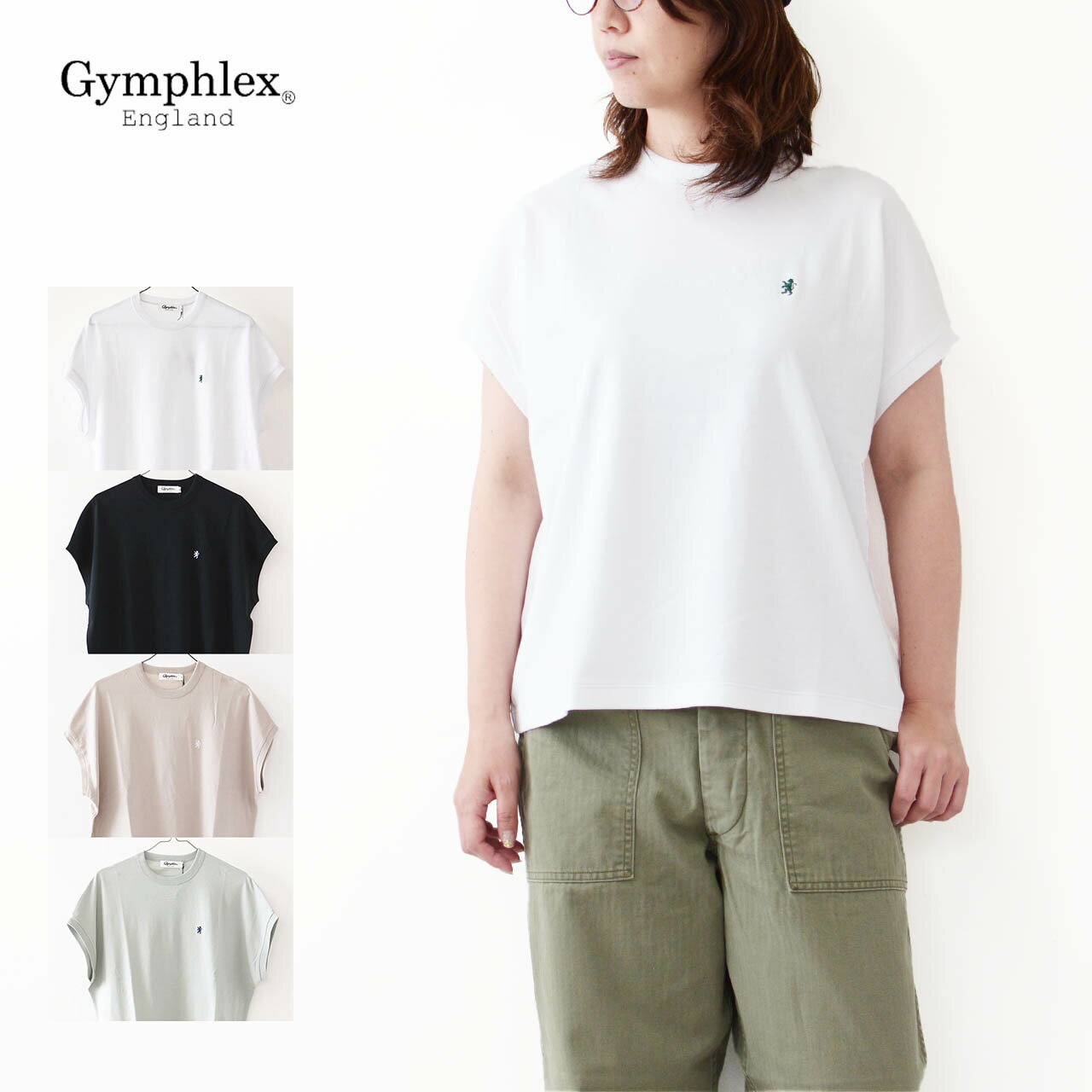 Gymphlex ジムフレックス W CREW NECK SLEEVELESS T SHIRT GY-C0361FLK クルーネックスリーブレスTシャツ コットンTシャツ フレンチスリーブTシャツ ロゴTシャツ シンプル LADY 039 S 2024SS