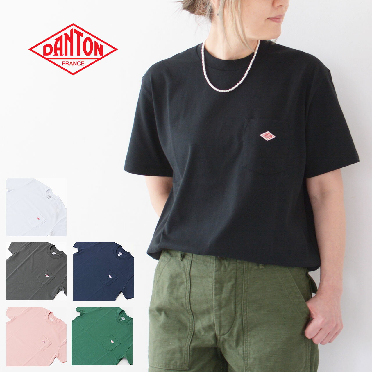 DANTON  W POCKET T-SHIRT SOLID  ポケットTシャツソリッド・コットンTシャツ・無地・LADY'S 