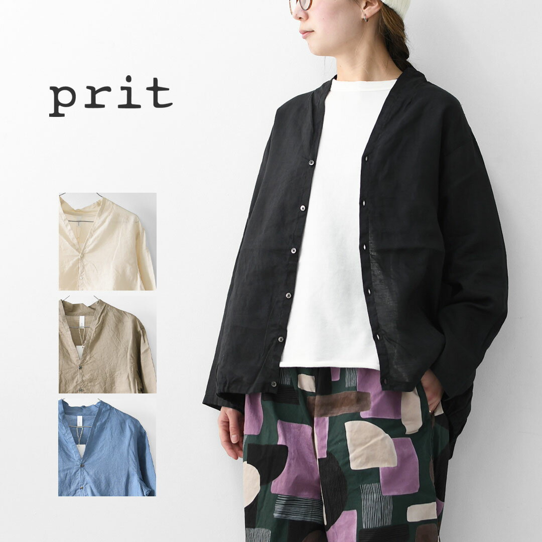 prit [プリット] ラミーバイオクラス裾ゴムカーディガン [P81619] スタンドカラー・オーバーサイズ・ゆったりサイズ・チェック柄・ドロップショルダー・LADY'S [2026SS]