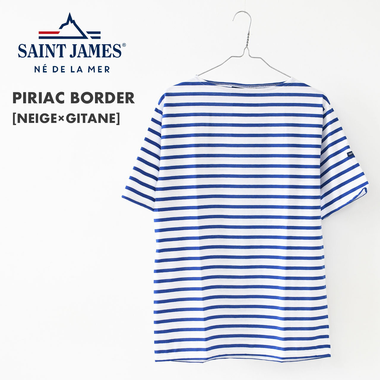 乐天商城 - SAINT JAMES [セントジェームス 正規販売店] PIRIAC BORDER - NEIGE×GITANE [pb-nei-git] ピリアック ボーダー・白×ロイヤル・カットソー・半袖・Tシャツ・コットン・ボートネック・MEN'S / LADY'S [2026SS]