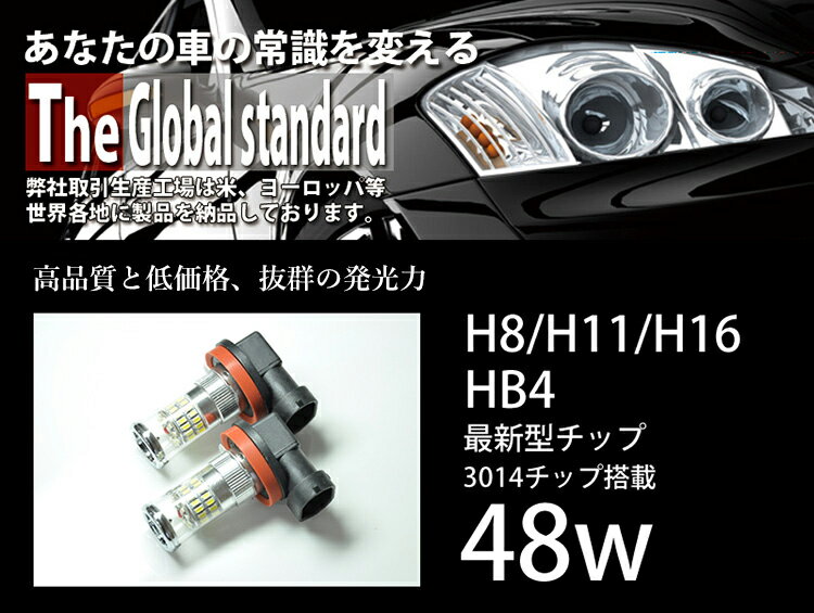 LED フォグランプ H8/H11/H16 兼用 HB4 48W 白/ホワイト ステルス 鏡面仕様 2球セット 【メール便配送商品】 送料無料