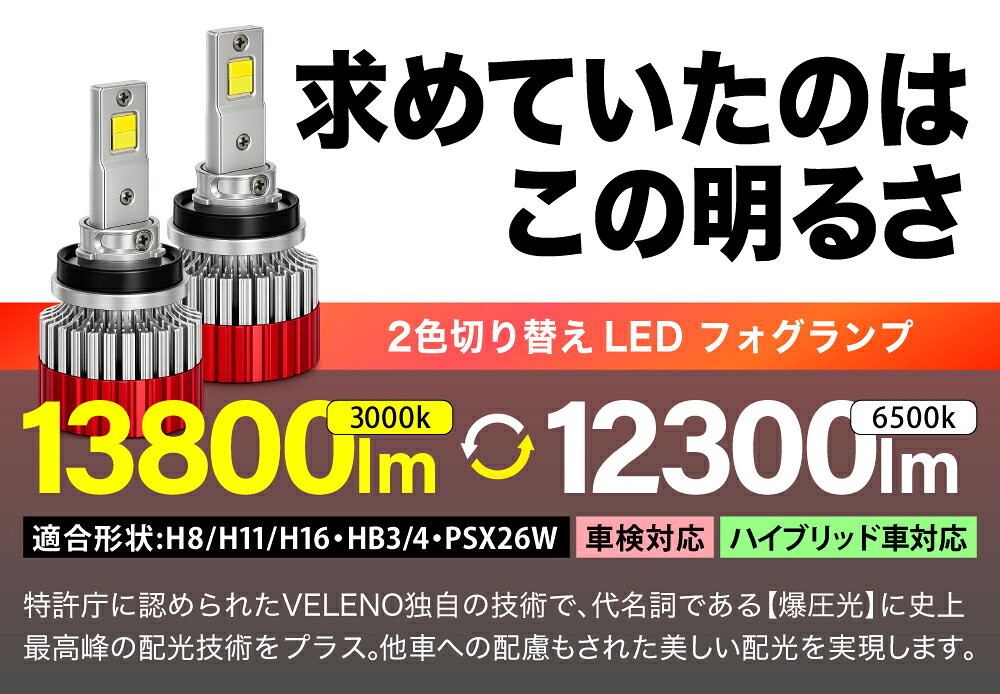 【クーポンで14875円】LED フォグランプ 2色 切り替え イエロー 13800lm ホワイト ...