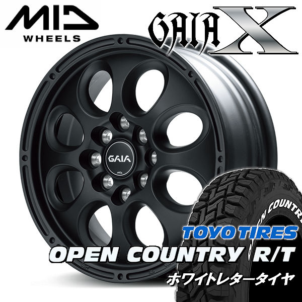 送料無料NV200 バネット デリカD3MID GAIA X ガイアクロス（4H PCD114.3）フルマットブラック165/80R14 97/95NTOYO オープンカントリーR/Tホワイトレター タイヤ