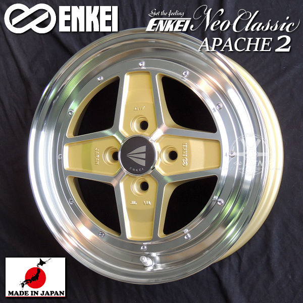 送料無料デリカミニ ハスラー フレアクロスオーバーキャストアクティバ コペンENKEI エンケイAPACHE2 アパッチ2マシニングゴールド165/60R15ヨコハマ タイヤ ホイール4本セット