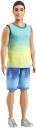 バービー Mattel - Barbie Ken Fashionista with Black Hair, Wearing Blue and Green Ombre Tank with Jean Shorts and Silver Sneakers