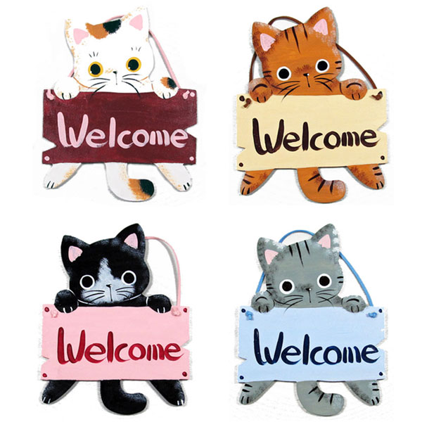 ボード持ち猫Welcomeボード やまねこ（やまねみえこ）猫のウェルカムボード 手作り猫グッズ 猫グッズ 猫雑貨 猫 グッズ 雑貨 ねこ ネコ ドアプレート 看板