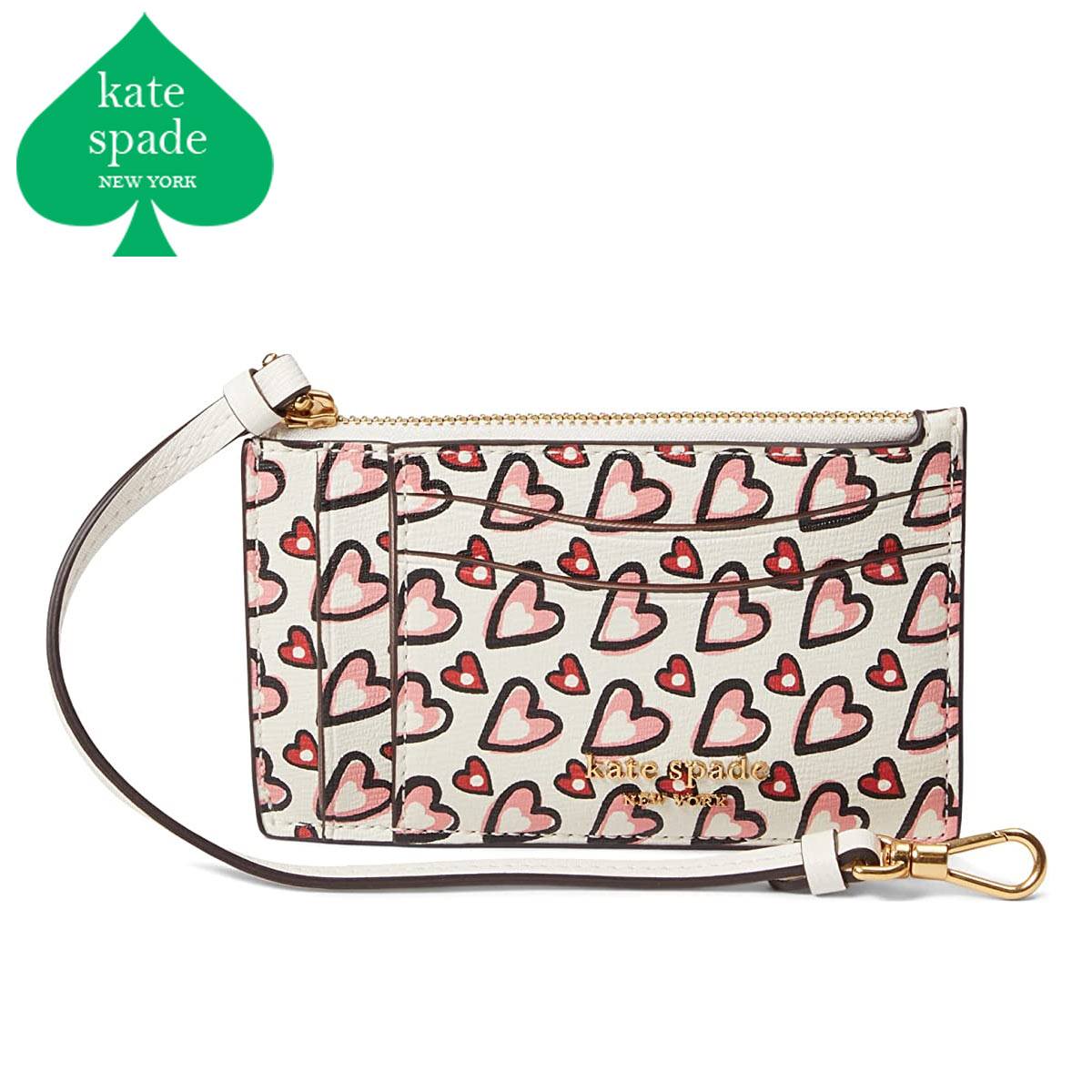 ■商品名 ケイトスペード モーガン バレンタイン ハート プリント コイン カード ケース リストレットkate spade new york Morgan Valentines Heart Print Coin Card Case Wristlet ■カラー Cream Multi ■サイズ 高さ(約)7.62cm x 横(約)12cm x 幅(約)1.27cm ■素材 Leather ■商品詳細 ・カードケース付きリストレット（ファスナー開閉式）・チェーン付きキーホルダー・外側に8つのカードスロット・ドッグクリップ付きリストレット・ストラップ・ピンマウント ロゴ ■ 商品説明 必要なものだけを持ち歩きたいときは、新作のモーガン リストレットを選んでください。傷のつきにくいサフィアーノレザーを使用しているので、なめらかでリュクスな雰囲気を保つことができます。 ケイトスペードのブランド名の由来？ 1993年、ファッション誌『マドモアゼル』の雑誌編集者だったケイトは、夫のアンディ・スペードと共に、何年も探したけれど見つからなかった実用的なバッグを自らデザインしました。もちろんブランド名の由来は自分の名前のケイトと夫のスペード合わせたもの。偽物・コピー商品にご注意！ 世界の人気ブランドは偽物・コピー商品の生産も盛んです。激安価格や偽公式サイトにはご注意ください。 当店の商品は『 100% 正規品保障！ 』です。安心してお買い物をお楽しみください。 kate spade new york ケイトスペード ⇒　ブランドページはこちらから 後払い対応店 商品到着後「14日以内のお支払いでOK !」 ご注文時にお支払い方法より選択しご利用いただけます。