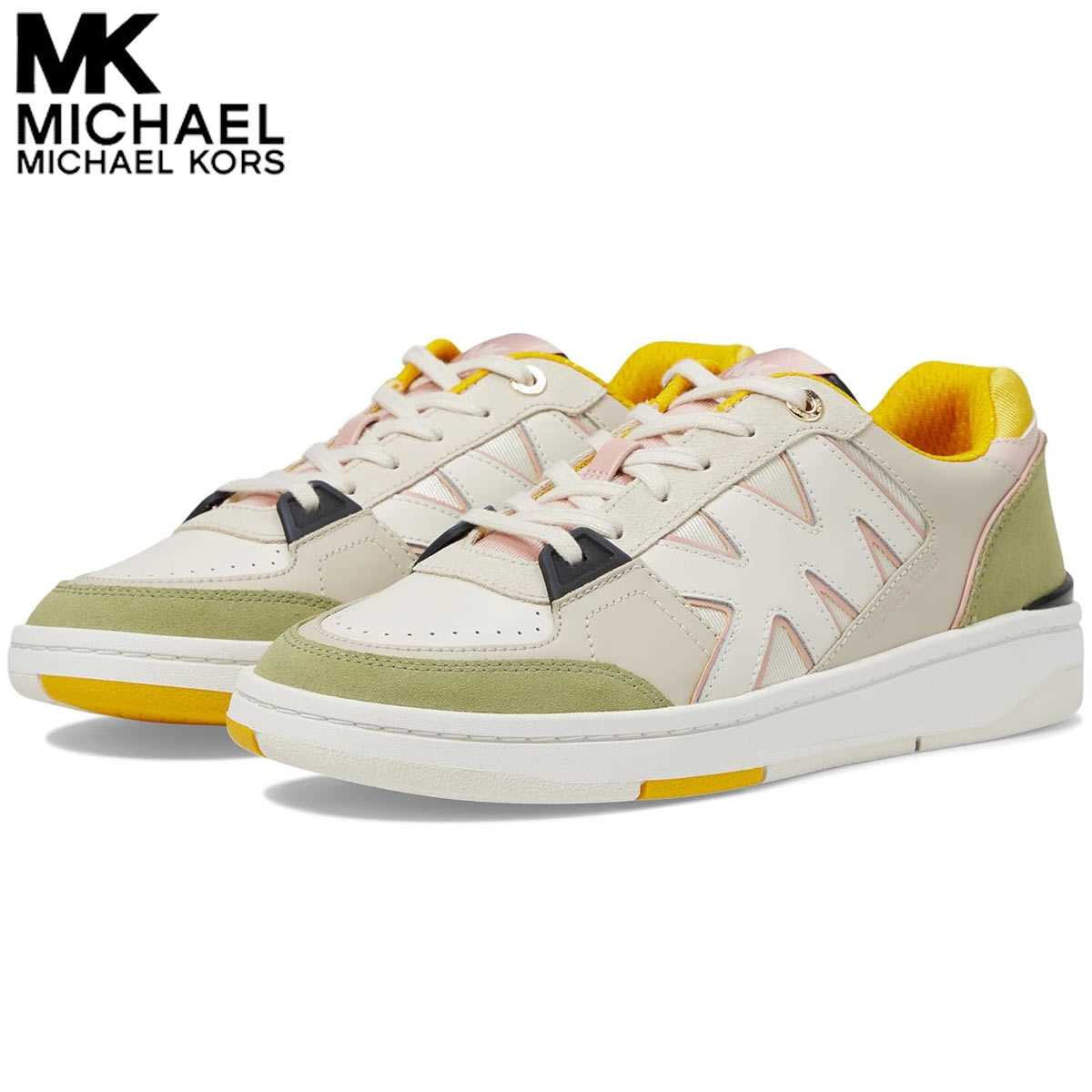 Michael Korsマイケルコースレベル レザー & スエード デニム スニーカー知的でエレガントな大人の女性をイメージしたラインナップは、世界中のセレブリティを虜にするラグジュアリーブランド。MICHAEL Michael Kors Rebel Lace Upを履いて、洗練されたレトロなスタイルを演出しましょう。このカジュアル スニーカーは、パッド入りの履き口、軽くパッドを入れたテキスタイル インソール、レースアップ留めが特徴です。商品名 レベル レザー & スエード デニム スニーカーRebel Leather and Suede Denim SneakerカラーLight Sage Multi サイズ・ヒール高さ(約)3cm 素材Shiny lycra/vachetta leather/suede /synthetic upper, Recycled polyester lining, Rubber outsole 商品詳細?丸いつま先 ?レースアップ留め カリスマデザイナー ！マイケル・コース(MICHAEL KORS)セリーヌ CELINE のデザイナーに抜擢された際、ブランドイメージのの若返り、復活に貢献。現代的で都会派キャリアウーマンの支持するブランドに変えたファッション業界のカリスマ。エミー賞のランウェイ審査員も勤める超有名人です。偽物・コピー商品にご注意 世界の人気ブランドは偽物・コピー商品の生産も盛んです。激安価格や偽公式サイトにはご注意ください。 当店の商品は『 100% 正規品保障！ 』です。安心してお買い物をお楽しみください。Michael Kors (マイケルコース)⇒　ブランドページはこちらから