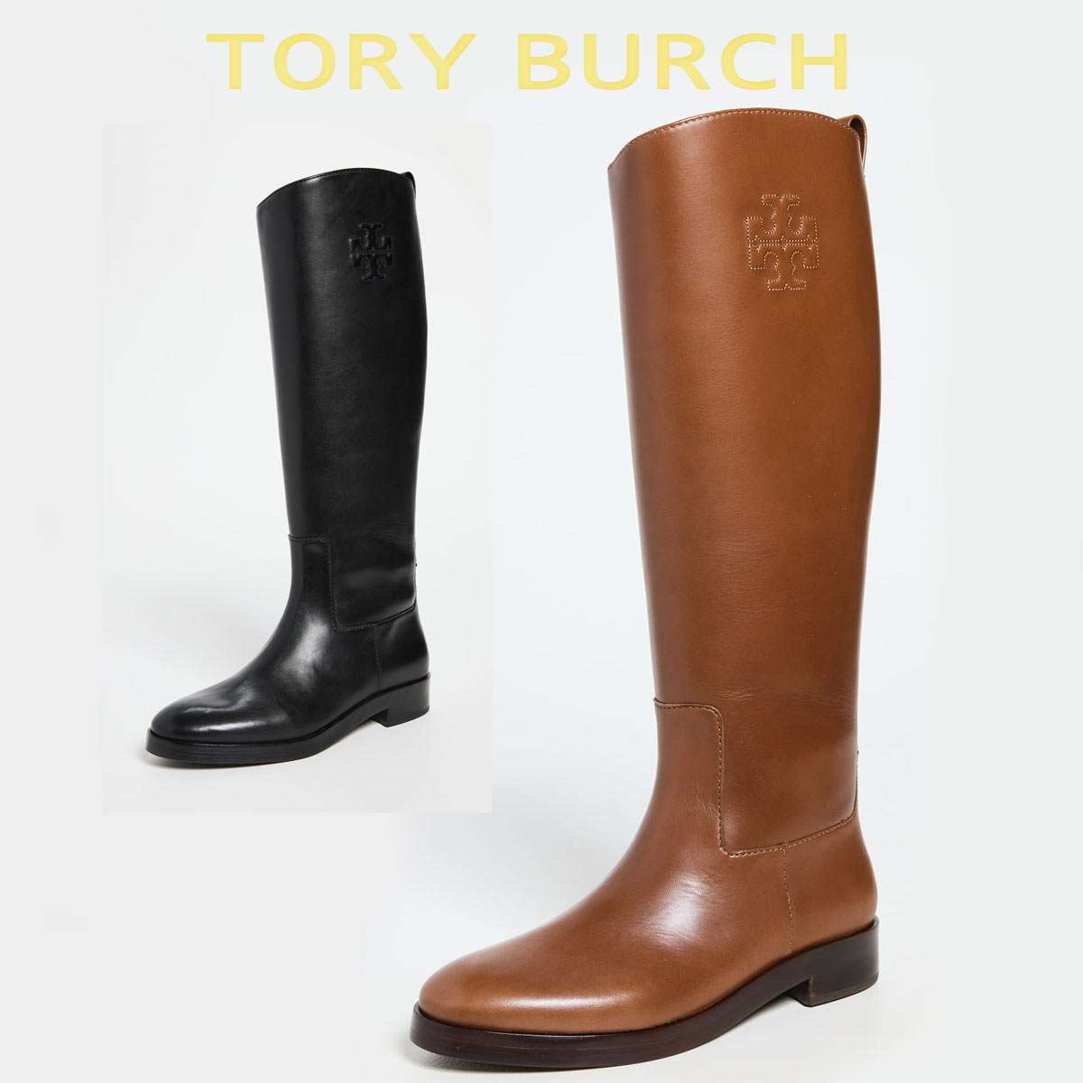 ■商品名 トリーバーチ ザ ライディング ブーツTory Burch THE RIDING BOOT ■カラー 全2カラー(Perfect Black, Palissandro) ■サイズ ・約38mmヒール・シャフトの高さ：約40.2cm・ふくらはぎ周り：約38cm（サイズ7の場合、1サイズごとに1cmずつ調整します。） ■素材 Leather ■商品詳細 ・ナパレザーライニング・バフ仕上げのレザーとラバーソール・ファスナー開閉式 ■ 商品説明 クラシックが帰ってきた。リッチなレザーを使用したライディングブーツは、乗馬スタイルと都会の洗練を兼ね備えています。内側にジッパーがあり、丈夫なソール、エンボス加工のダブルTが施されています。 TORY BURCH の販売実績10年以上！ トリーバーチは2004年にNYで創業、弊社バイヤーの提案により販売を開始したのも2004年。当時、日本での知名度はまったくありませんでした。創業当初より、品質の高さとファッション性を兼ね備えた、「上品なラグジュアリー」を提案できるブランドです。偽物・コピー商品にご注意 世界の人気ブランドに成長したトリーバーチですが、残念なことに偽物・コピー商品の生産も盛んです。激安価格や偽公式サイトにはご注意ください。 当店の商品は『 100% 正規品保障！ 』です。安心してお買い物をお楽しみください。 Tory Burch トリーバーチ ⇒　ブランドページはこちらから