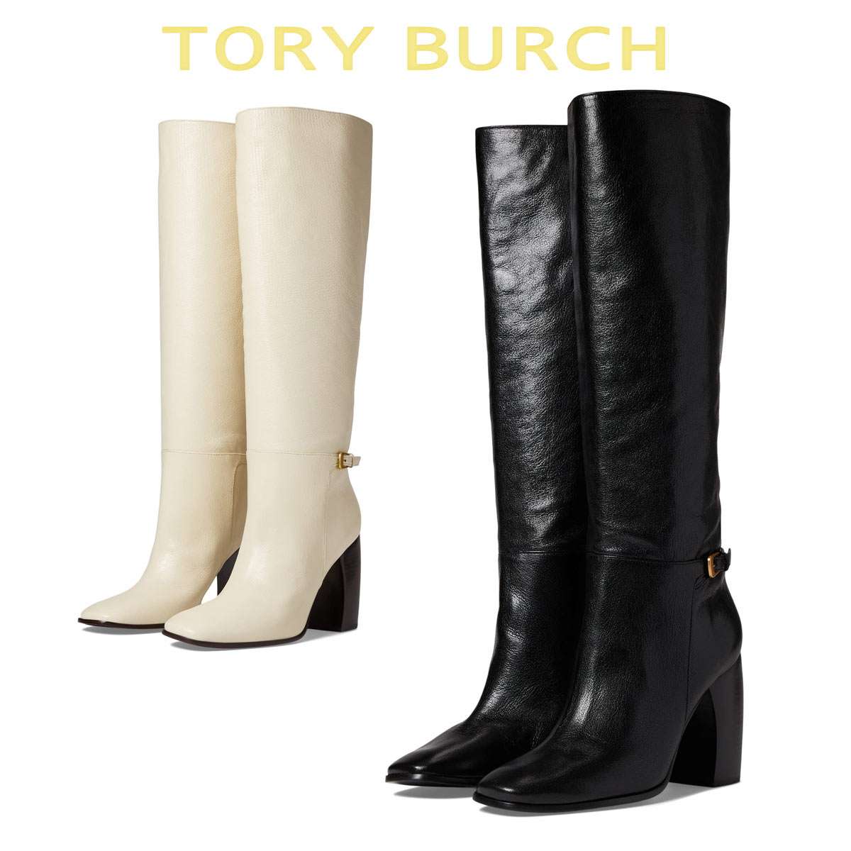 ■商品名 トリーバーチ バナナ ヒール バックル ブーツTory Burch BANANA HEEL BUCKLE BOOT ■カラー 全2カラー(Perfect Black, New Cream) ■サイズ ・約100mmペイントされたアクリルヒール・シャフトの高さ: 約39.4cm・ふくらはぎ周り: 約38cm（サイズ7の場合、1サイズごとに1cmずつ調整します。） ■素材 Leather ■商品詳細 ・真鍮のバックル・ナパレザーライニング・セミシャインカーフレザーソール・ファスナー開閉式 ■ 商品説明 特徴的なカーブヒール。バナナヒールブーツは、コントラストなパテントのキャップトゥとオンブレ・ルーサイトのヒールでアップデートされています。ソフトなレザーにほのかな光沢があるこのトールブーツは、ミッドレングスのシルエットや今シーズンのリラックスしたテーラリングに特によく似合います。 TORY BURCH の販売実績10年以上！ トリーバーチは2004年にNYで創業、弊社バイヤーの提案により販売を開始したのも2004年。当時、日本での知名度はまったくありませんでした。創業当初より、品質の高さとファッション性を兼ね備えた、「上品なラグジュアリー」を提案できるブランドです。偽物・コピー商品にご注意 世界の人気ブランドに成長したトリーバーチですが、残念なことに偽物・コピー商品の生産も盛んです。激安価格や偽公式サイトにはご注意ください。 当店の商品は『 100% 正規品保障！ 』です。安心してお買い物をお楽しみください。 Tory Burch トリーバーチ ⇒　ブランドページはこちらから