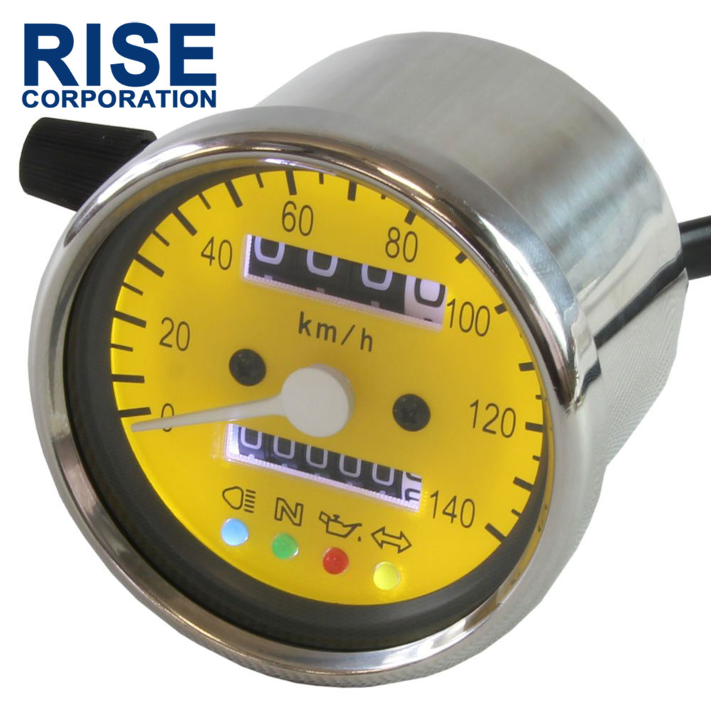 バイク用 140km/h 機械式 LED スピードメーター 60パイ イエロー 【メーター・機械式・LEDメーター・ハンドル廻り メーター関連】