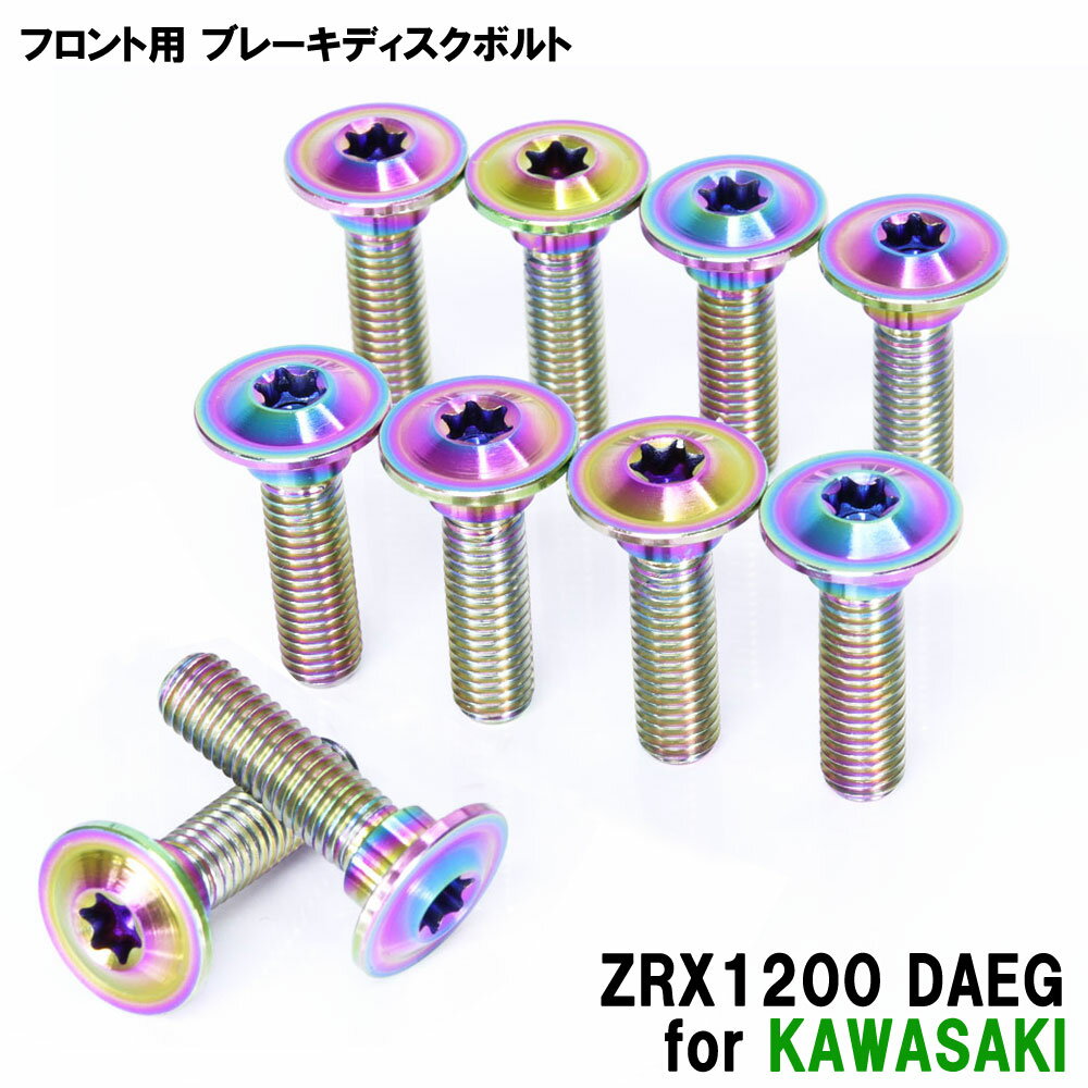 チタンボルト カワサキ ZRX1200 DAEG専用 ブレーキディスクボルト フロント用 10本セット M8×30 P1.25 焼き色 軽量化 カスタム ネジ