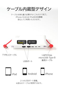 【P3倍&お得なクーポン有♪10/9 23:59迄】モバイルバッテリー ケー ブル内蔵 type c 大容量 軽量 小型 iPhone Android iPad 20000mAh 4台 同時 充電器 急速充電 日本語説明書 type-C type-B USBケーブル付き ポータブルチャージャー バッテリー残量表示