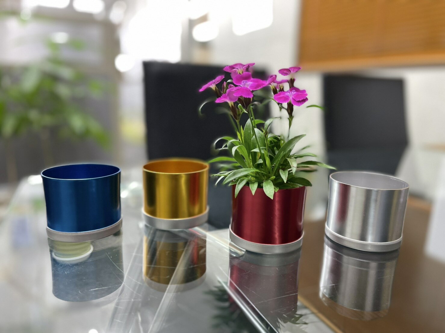 プランター 鉢植え ガーデニング 円筒型 底穴あき 国内生産高品質アルミ製(コンパクトサイズ）