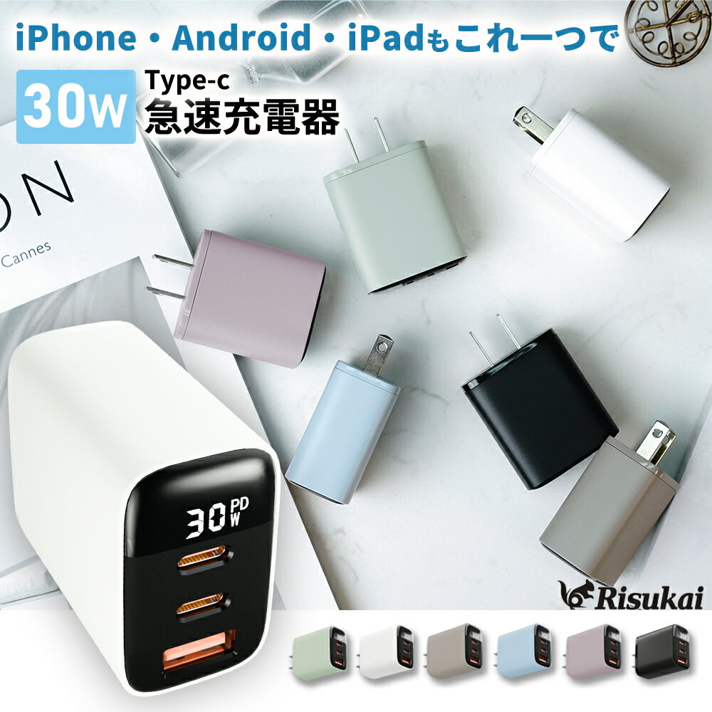 ★驚異的な充電速度★リスカイ Risukai PD30W急速充電器 USB コンセント iPhone 充電器 超小型 android iPhone15 Type-…