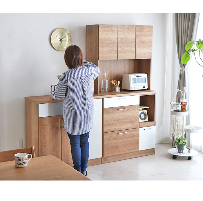 アウトレット家具 リバップのキッチンボード 食器棚 キッチンカウンター 完成品 89cm 多目的 キッチン収納 カウンターテーブル 食器棚 ワゴン ブラウン 間仕切り 収納 カウンター下収納 家具 おしゃれ ブラウン ナチュラル 北欧 レトロ 国産 アウトレット価格｜アングル3