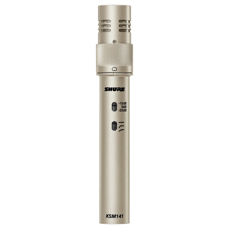 【Shure】KSM141/SL-X スタジオレコーディングに最適な高品位楽器用スタジオ・コンデンサー・マイクロホン ■なめらかに広がる周波数特性と80dBの優れたSN比によって、原音の繊細なニュアンスも忠実に再現する、高品位楽器用スタジオ・コンデンサー・マイクロホン。 ■ダイアフラム背面への音圧を機構的に切り替える、ユニークな指向性可変メカニズムを採用。カーディオイド型と無指向性を選択可能。 ■3段階切替のパッド（0/15/25dB）、ローカットフィルター［Flat、115Hz（ー6dB/oct）、&nbsp;80Hz（ー18dB/oct）］を装備。 スペック 型式&nbsp;:&nbsp;コンデンサー型 指向特性：無指向性／カーディオイド（切替） 周波数特性：20Hz〜20kHz 出力インピーダンス：150Ω 開回路感度：ー37dB&nbsp;re&nbsp;1V/Pa 等価雑音レベル：14dB&nbsp;SPL（Aウェイト） 最大音圧レベル（20Hz〜20kHz、THD1%以下）：139dB&nbsp;SPL（PAD&nbsp;0dB）・154dB&nbsp;SPL（PAD&nbsp;15dB）・164dB&nbsp;SPL（PAD&nbsp;25dB） 電源：ファンタム&nbsp;DC48V±4V/4.65mA コネクター：XLR3ピン（金メッキ）、オス 寸法・質量：φ20×全長146mm、156g 付属品：ウインドスクリーン、マイクホルダー（A57F）、3/8"→5/8"変換ねじ、キャリングケース　