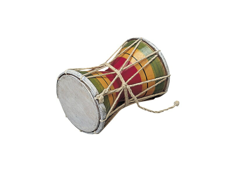 ヒンドゥー教にゆかりのある小型の両面太鼓です。古くは僧侶が持つ神器の一つでした。　