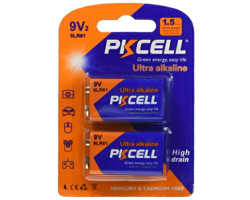 PKCELL BATTERY　6LR61-2B　9Vアルカリ電池 2個パック