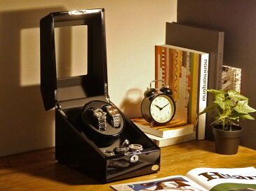 ワインディングマシーン 2本巻 ブラック × ブラック Abies(アビエス) 2連 ウォッチワインダー 腕時計 ワインディングマシン 2本 4本 時計 収納ケース メンズ レディース 自動巻き ウォッチケース ワインダー ギフト スタンド